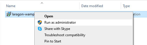 Run as Administrator Laragon