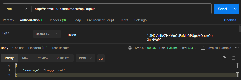 laravel sanctum rest api logout