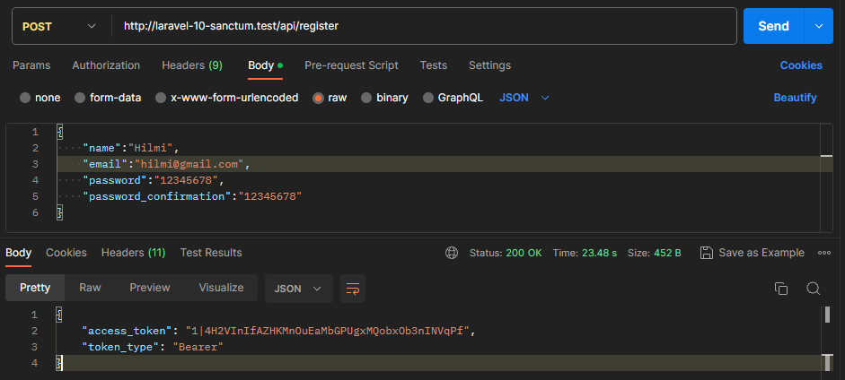 laravel sanctum rest api register