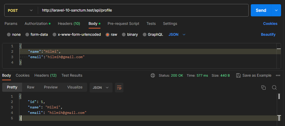 laravel sanctum rest api update profile