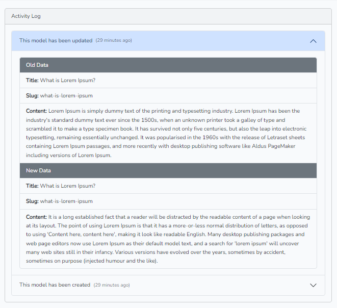 laravel activity log